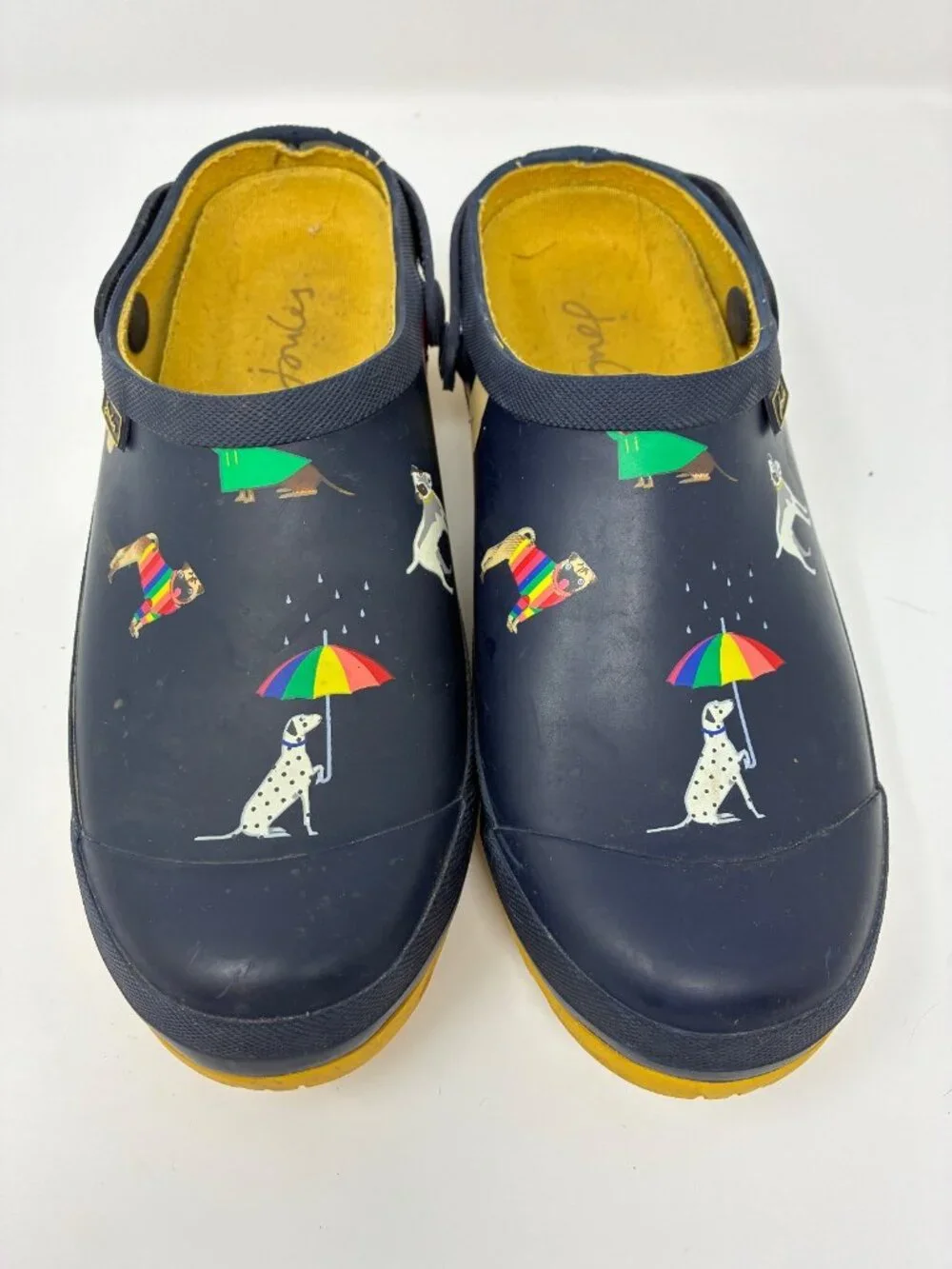 Joules Womens Garden Clogs US 7 EU 38 Navy Dog Umbrella Print Waterproof Shoes